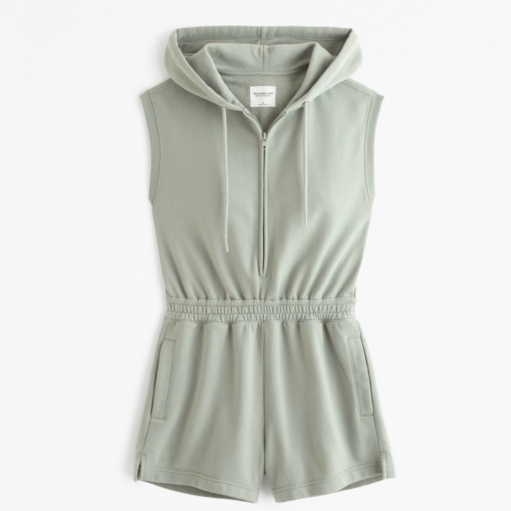 NWT!! Abercrombie & Fitch Hooded Fleece Romper in Light Green